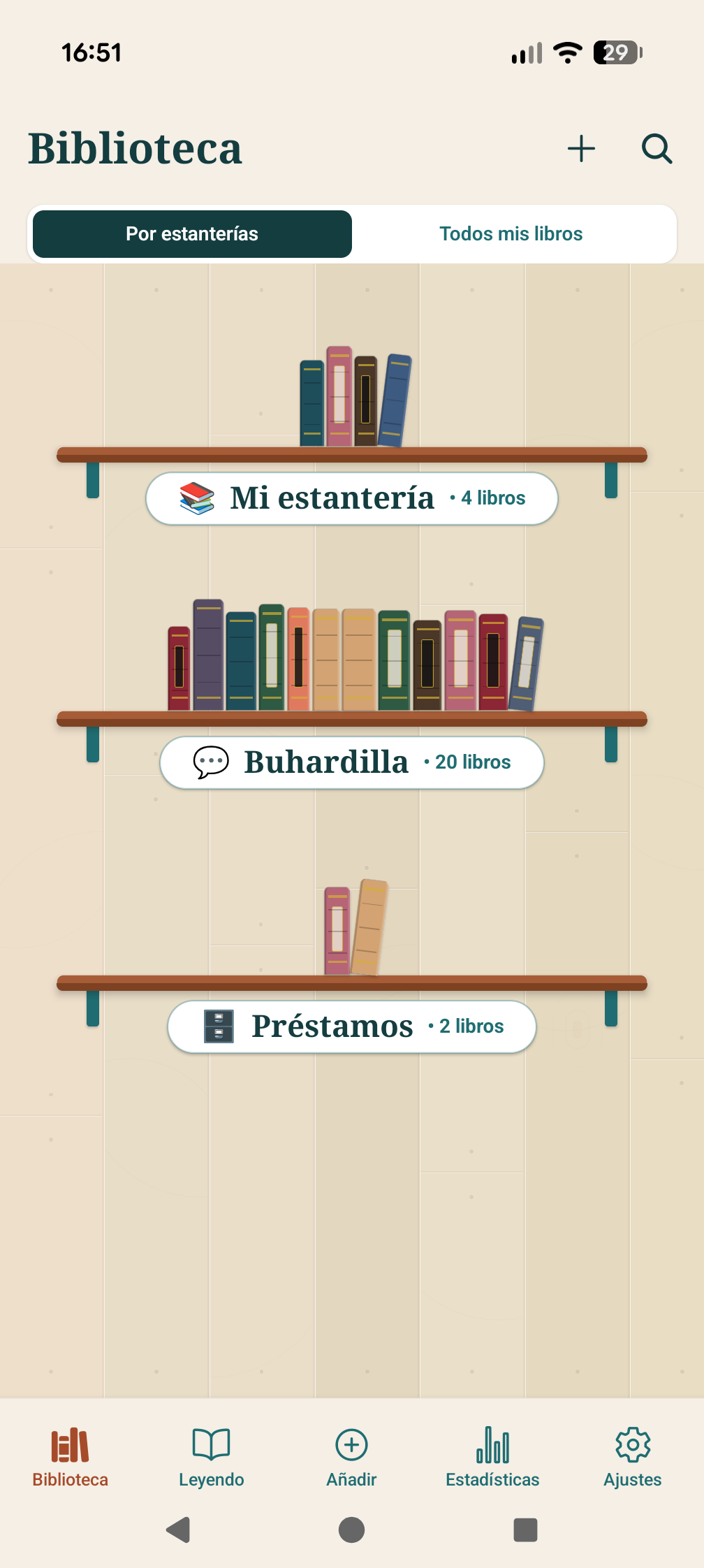 Pantalla principal de biblioteca de Niblio
